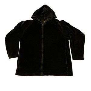 Pure Jill Woman's Cozy Soft Black Velour Zip Front Hoodie Size XS